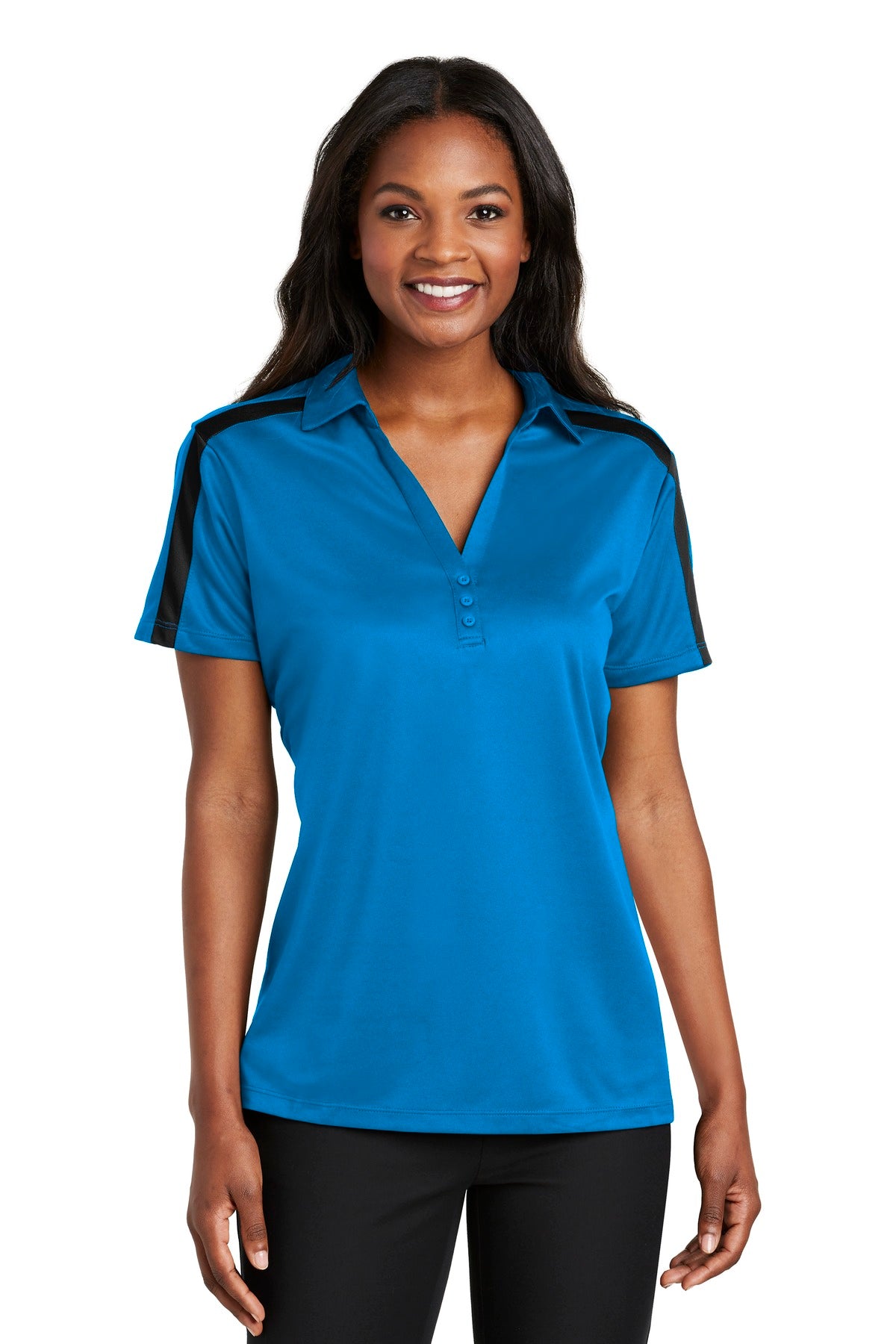 Port Authority Women's Silk Touch Performance Colorblock Stripe Polo. L547