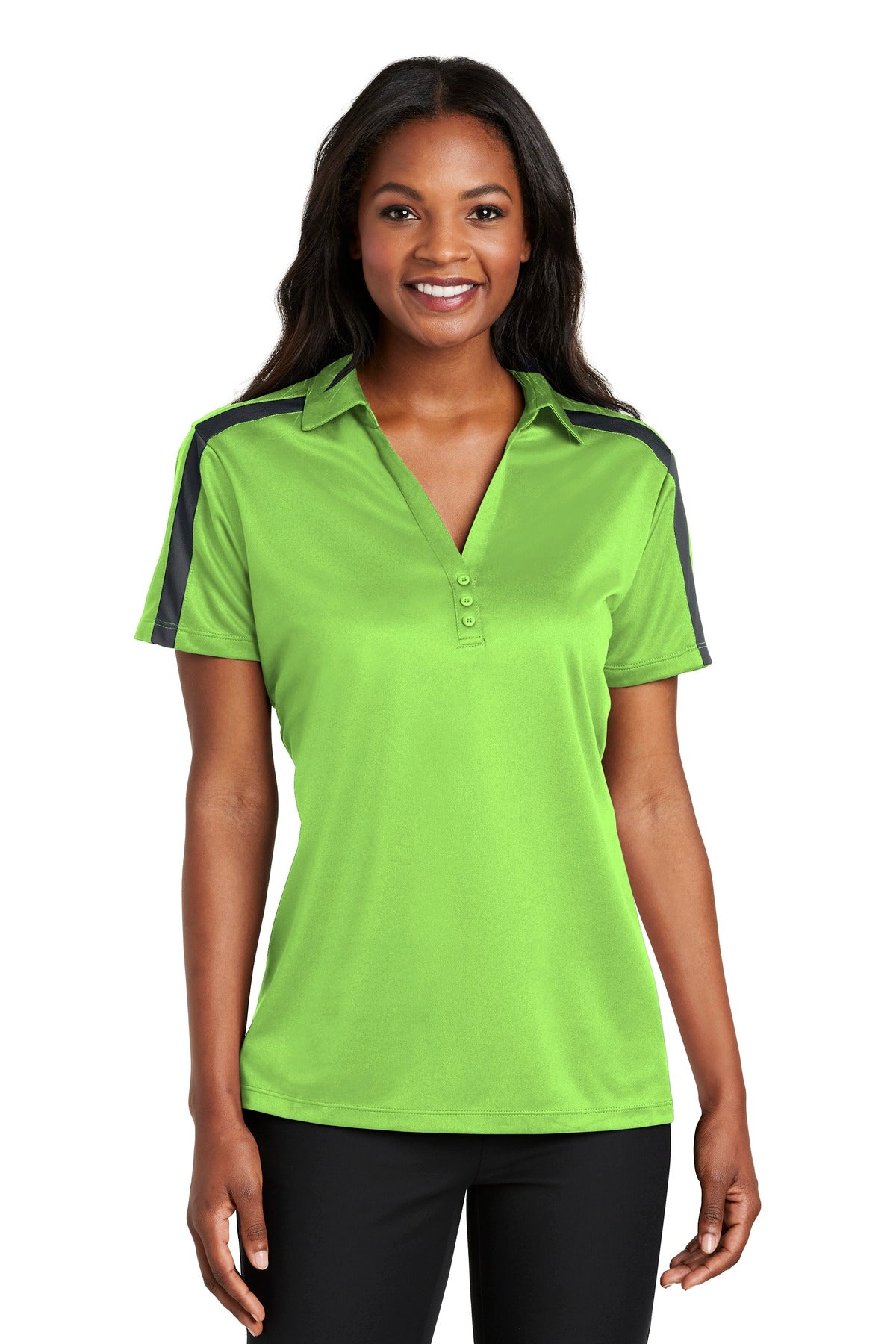 Port Authority Women's Silk Touch Performance Colorblock Stripe Polo. L547