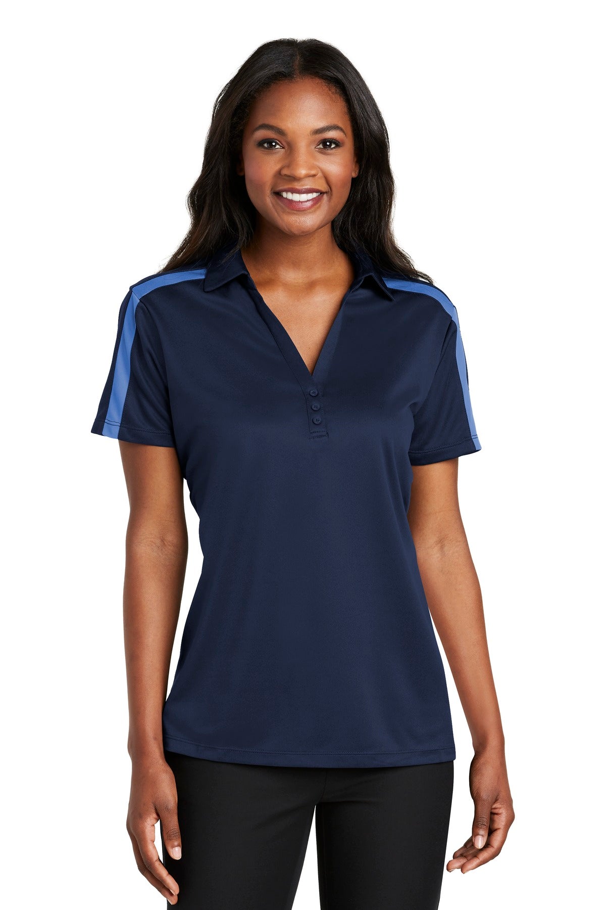 Port Authority Women's Silk Touch Performance Colorblock Stripe Polo. L547