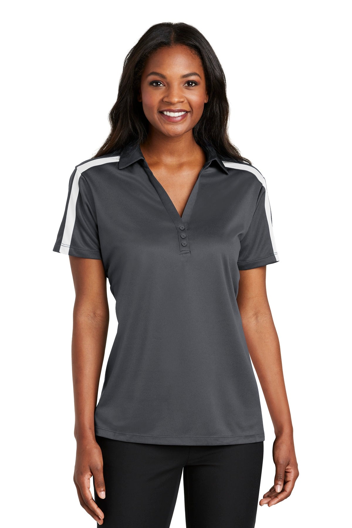 Port Authority Women's Silk Touch Performance Colorblock Stripe Polo. L547