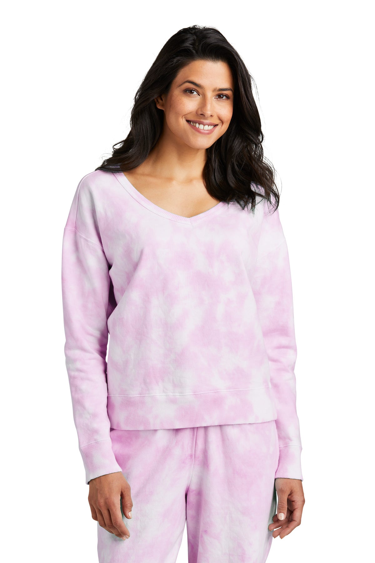 Port & Company Women's Beach Wash Cloud Tie-Dye V-Neck Sweatshirt LPC140V