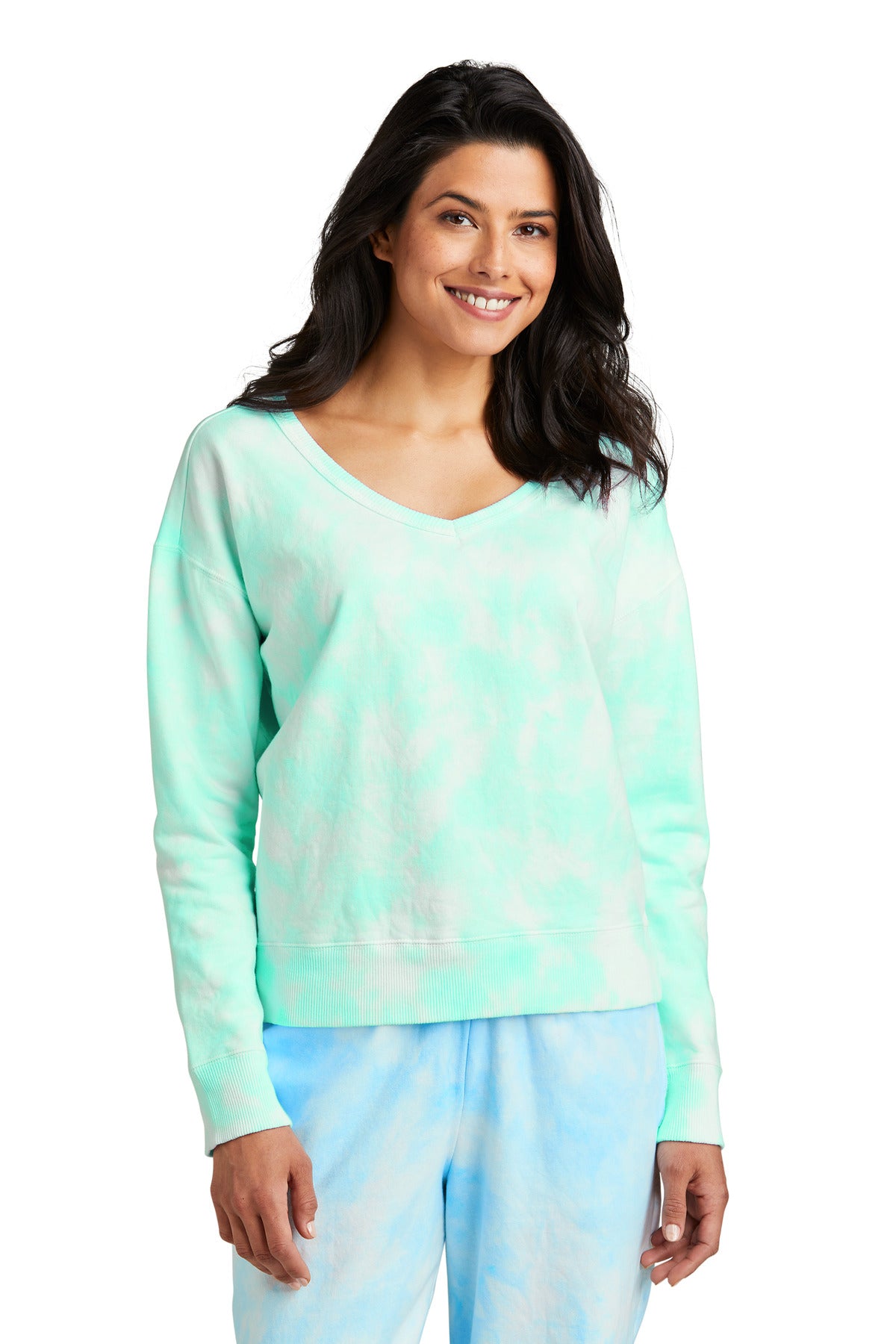 Port & Company Women's Beach Wash Cloud Tie-Dye V-Neck Sweatshirt LPC140V