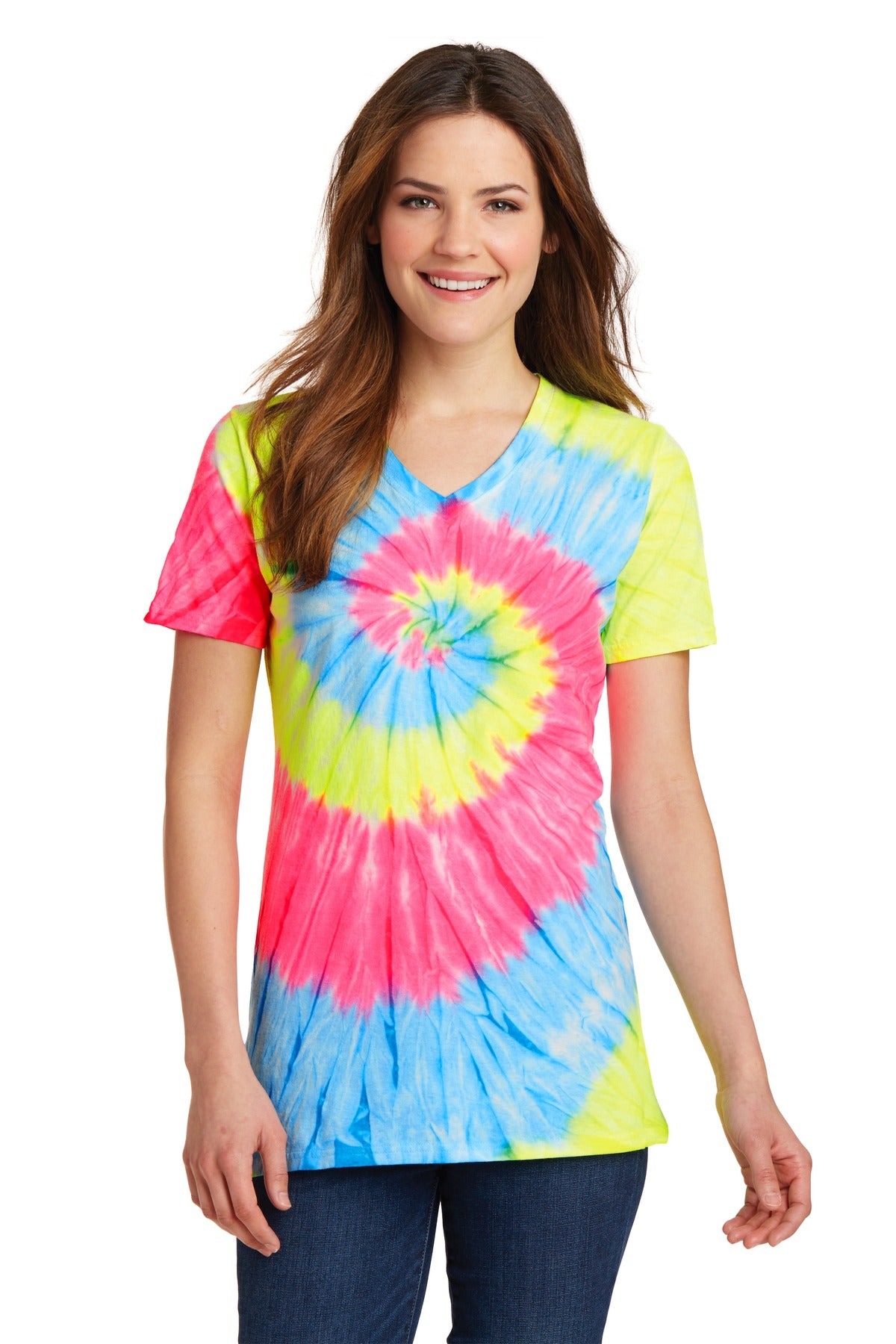 Port & Company Women's Tie-Dye V-Neck Tee.  LPC147V