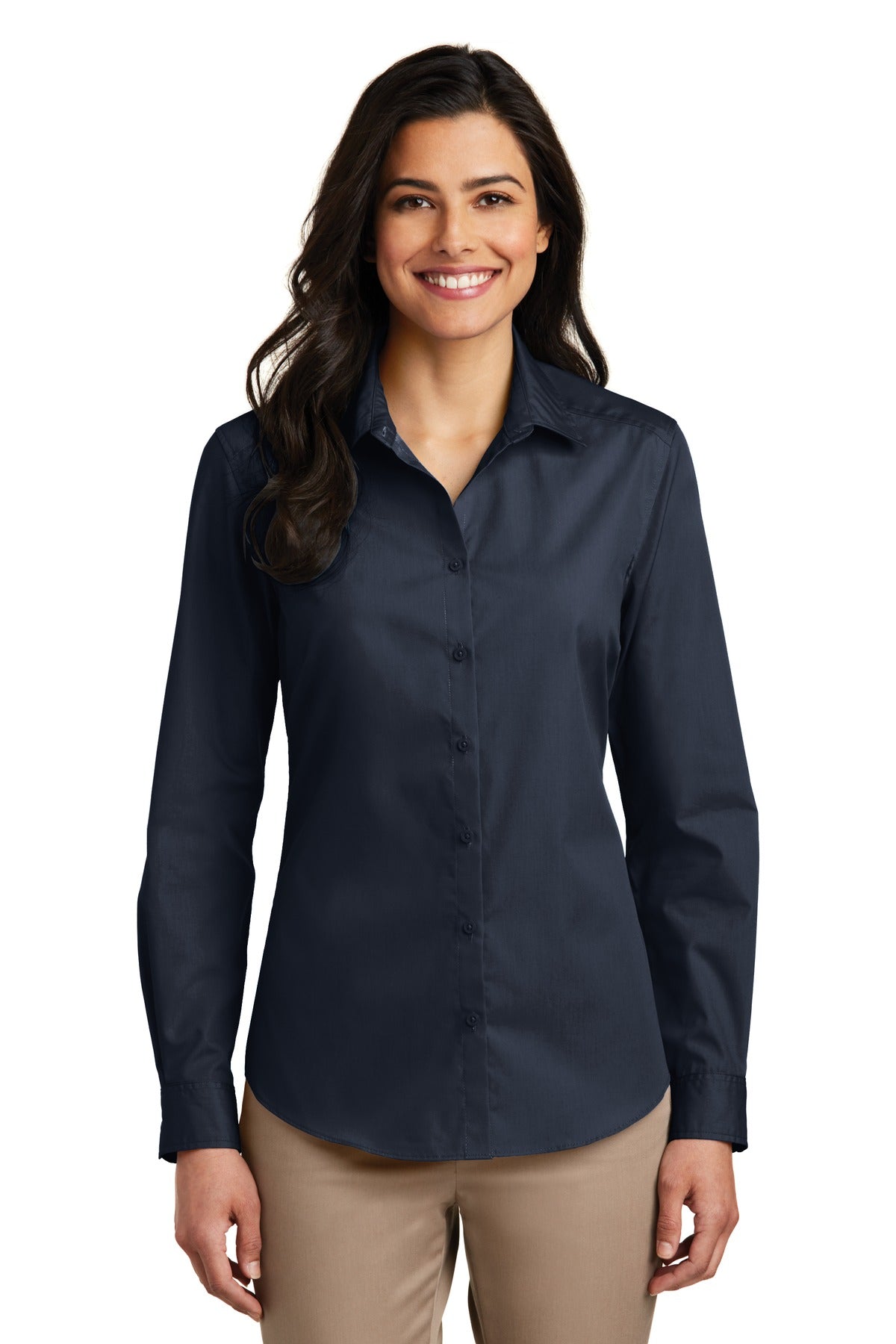 Port Authority Women's Long Sleeve Carefree Poplin Shirt. LW100